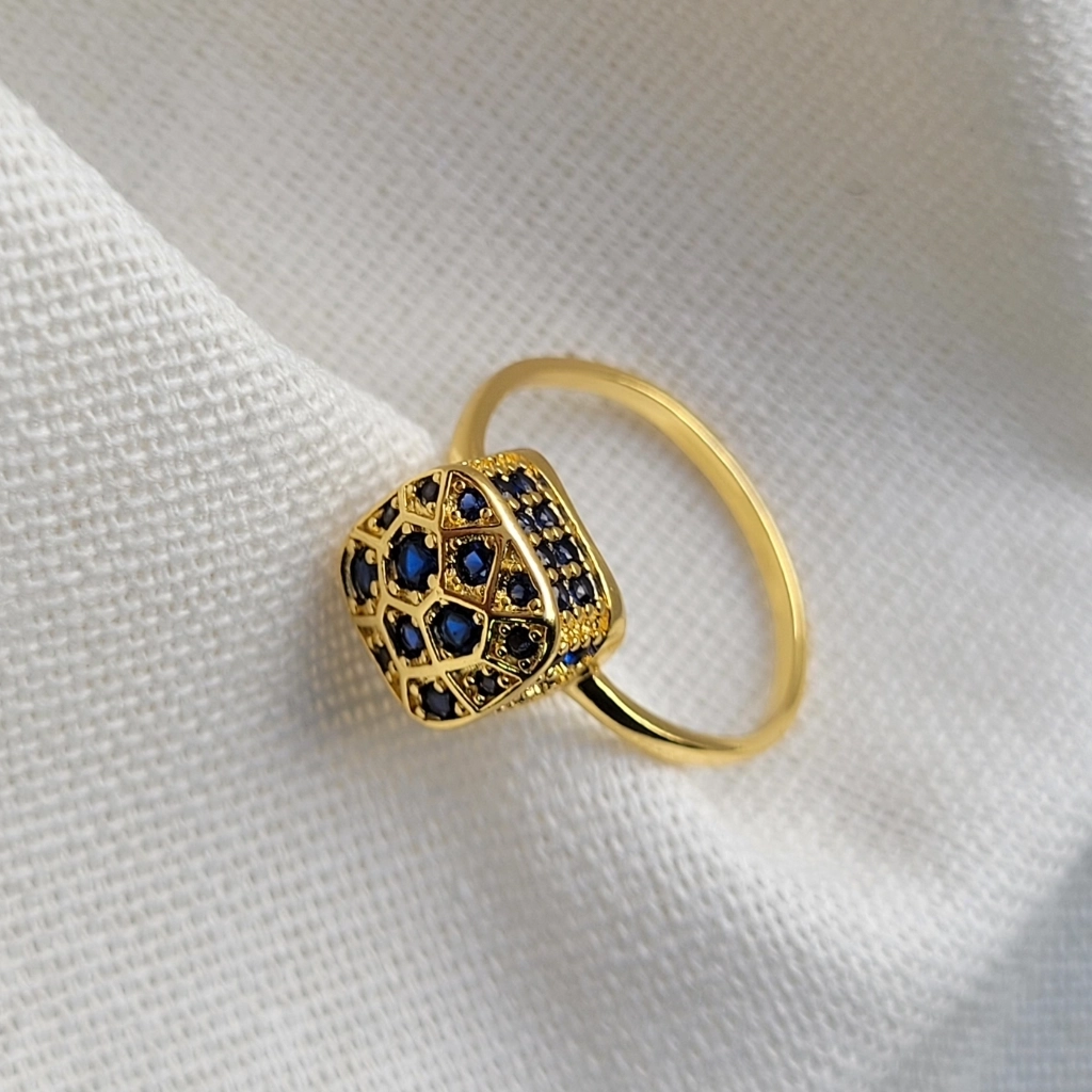 Anel Solitário Quadrado Safira Azul