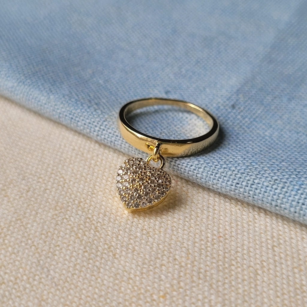 Anel Coração Pendurado Cristal