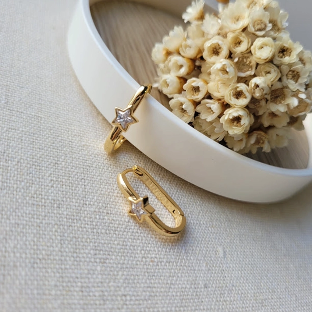 Argola Tubular com Estrela Cristal