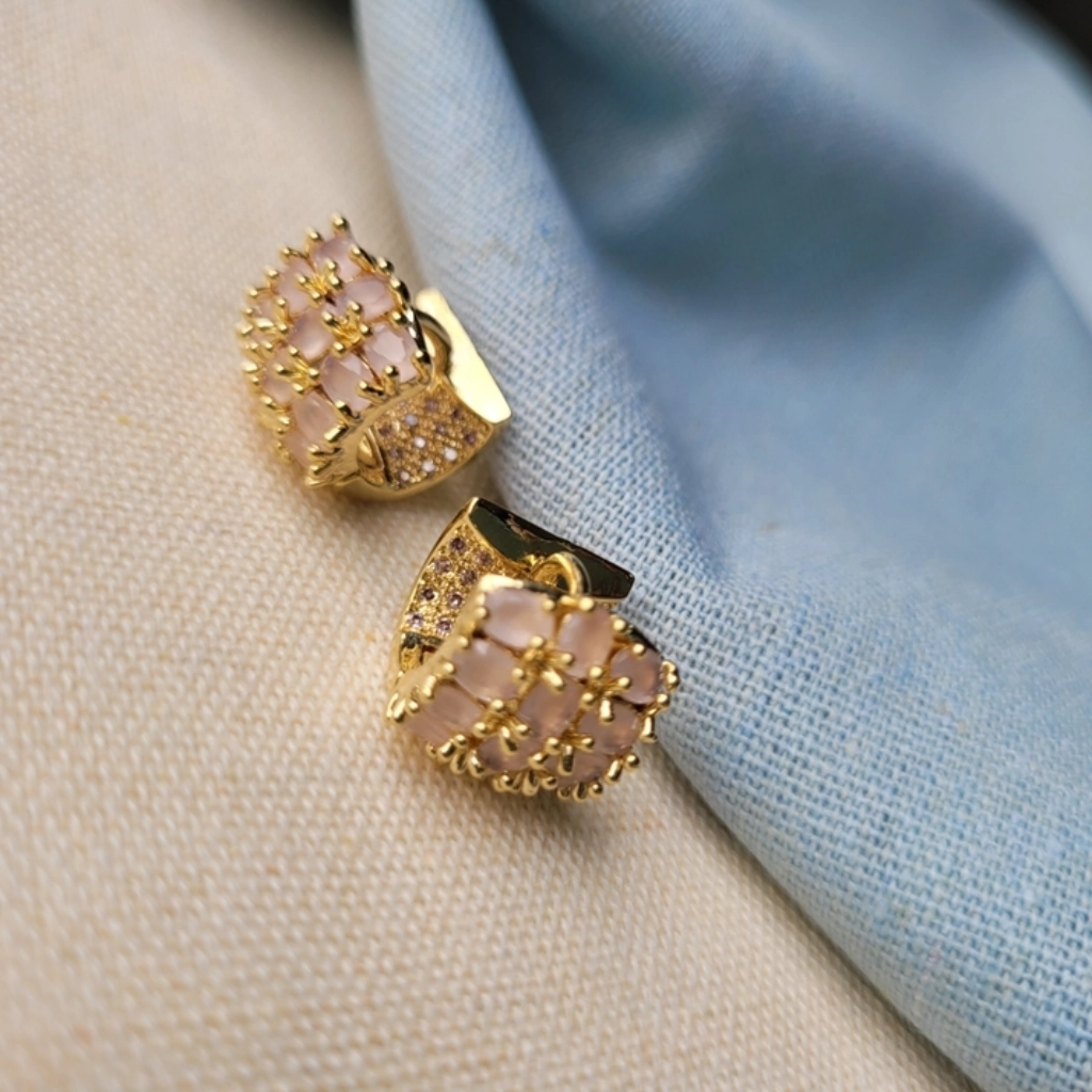 Argola 3 Fileiras de Quartzo Rosa