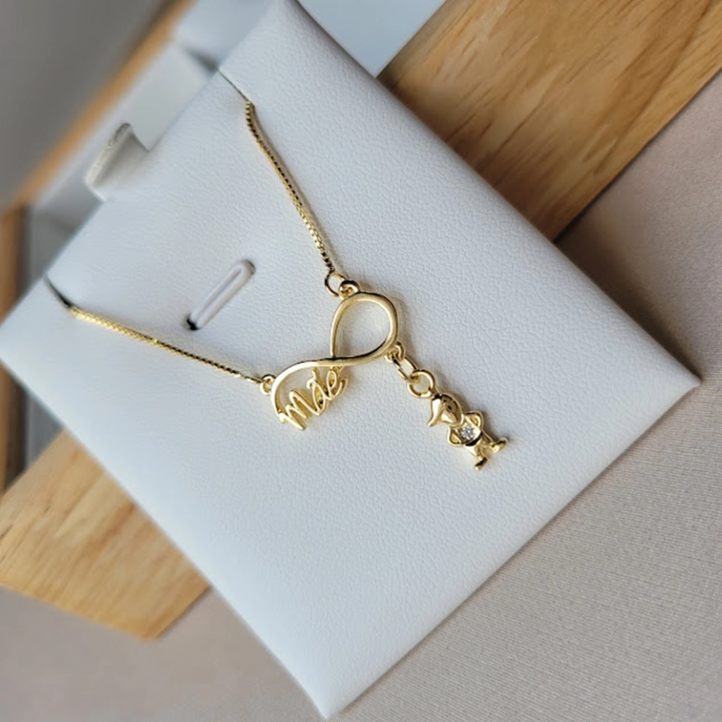 Colar Infinito Mãe com Pingente Filho Cristal