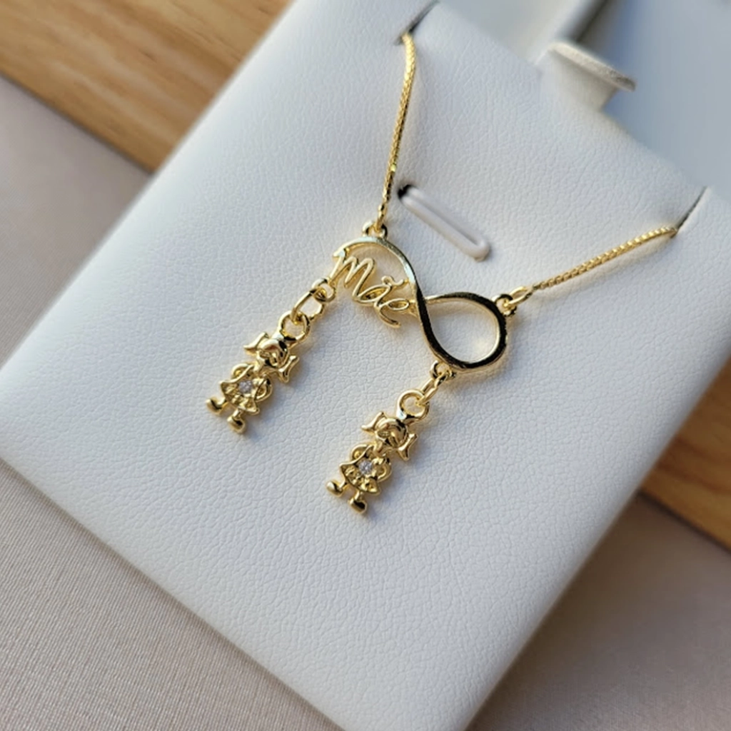 Colar Infinito Mãe com Pingente Filhas Cristais
