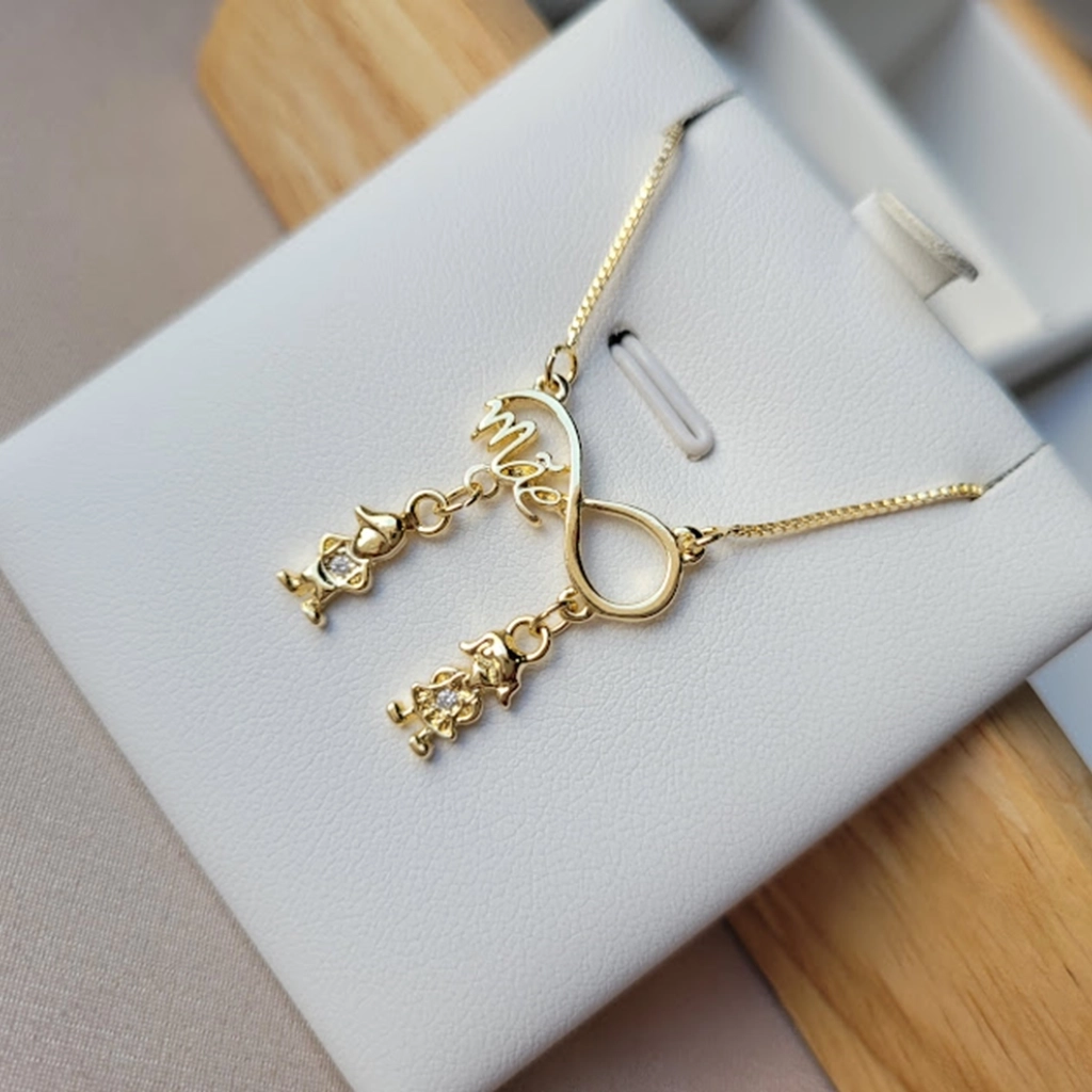 Colar Infinito Mãe com Pingente Filhos (Casal) Cristais