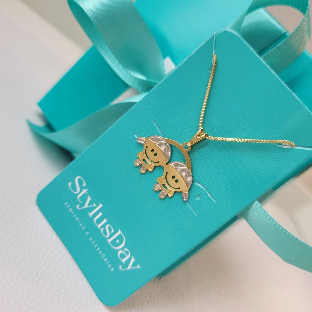 Colar Filhos (2 Meninos) com Caneta de Ródio