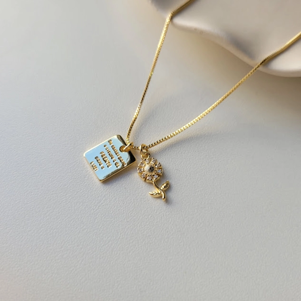 Colar Girassol e Plaquinha