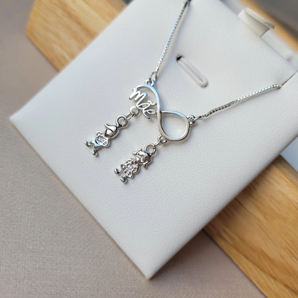 Colar Infinito Mãe com Pingente Filhos (Casal) Cristais