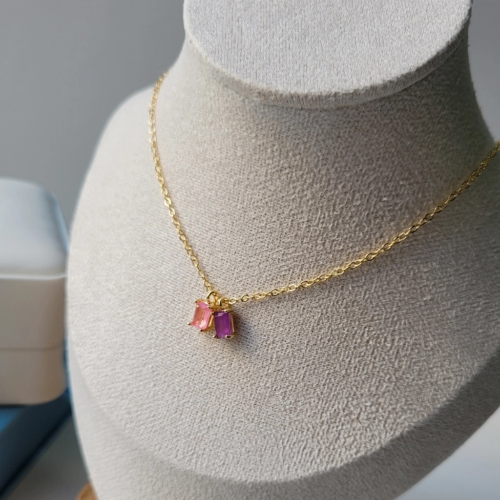 Choker Quadradinho Fusion Rosa e Roxo