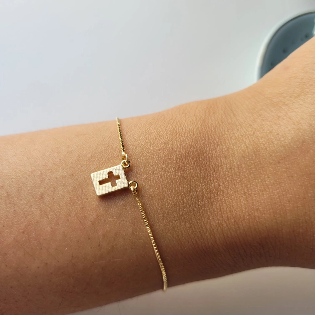 Pulseira Escapulário Coração e Cruz Vazados