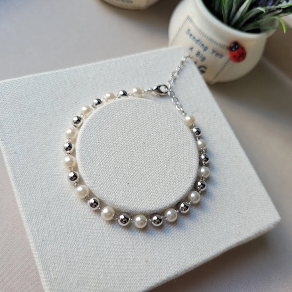 Pulseira Corrente Bolinhas e Pérolas