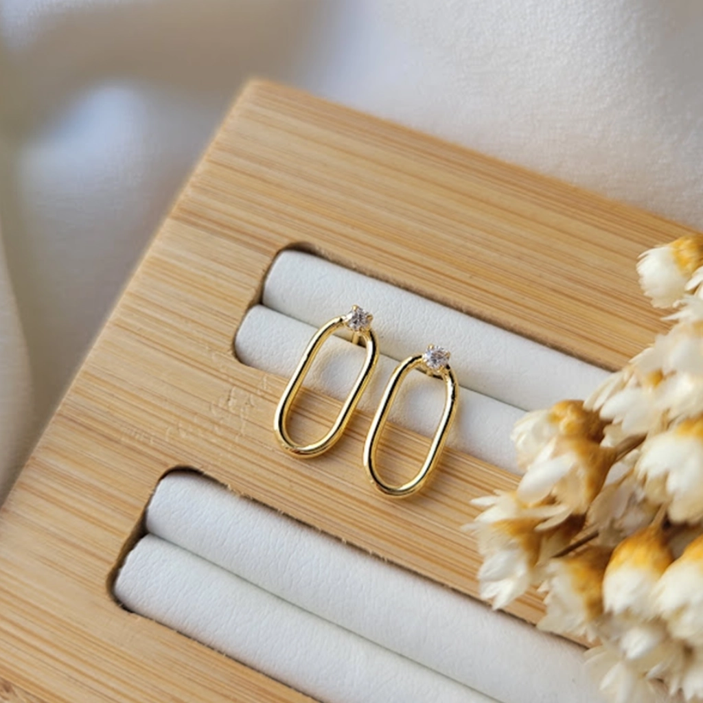 Brinco Oval com Ponto de Luz