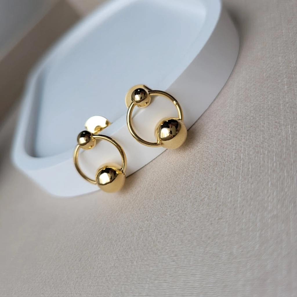 Brinco Círculo com Dupla Bolinhas