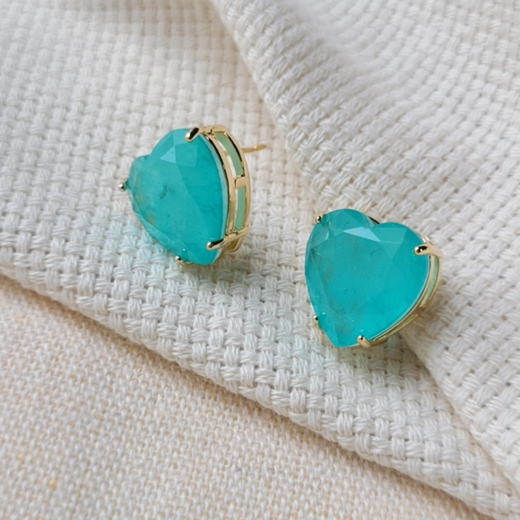 Brinco Fusion Coração Turmalina Azul