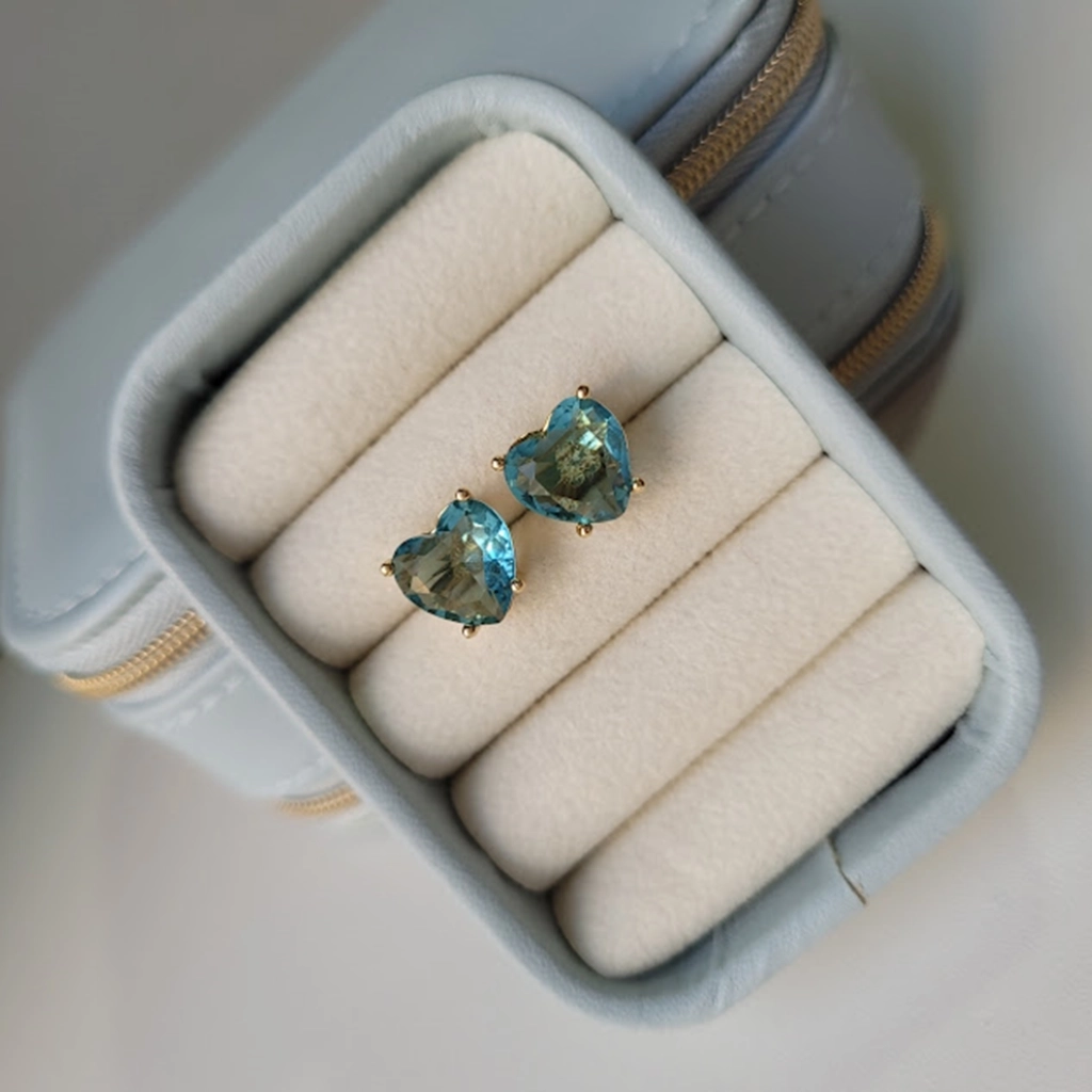 Brinco Fusion Coração Azul Turquesa