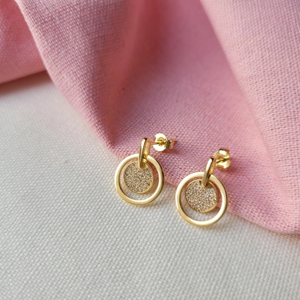 Brinco Duplo Círculo Cristal