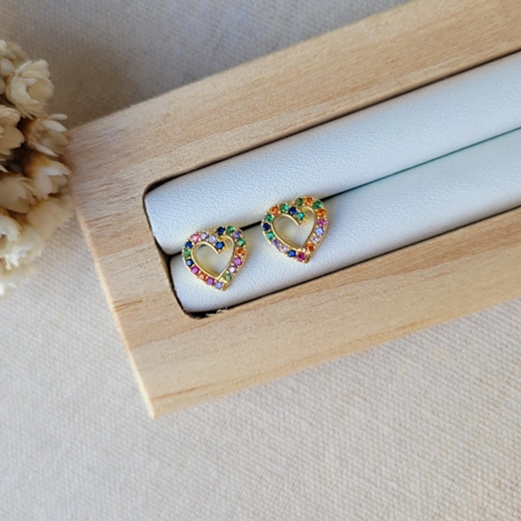 Brinco Coração Colorida