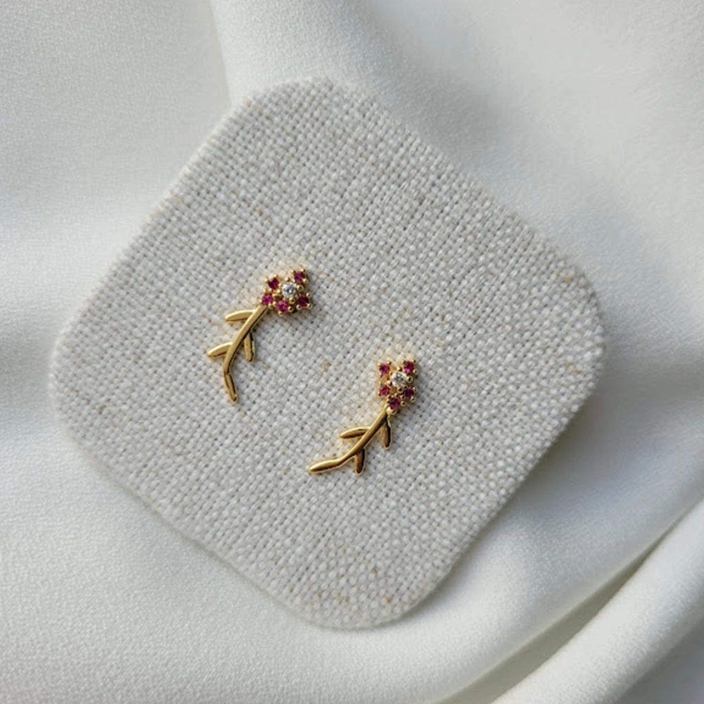 Brinco Ramo de Flor Pink