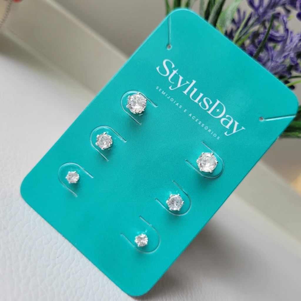 Trio de Brincos Ponto de Luz Cristal