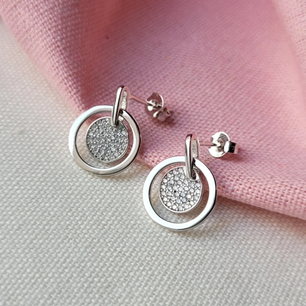Brinco Duplo Círculo Cristal