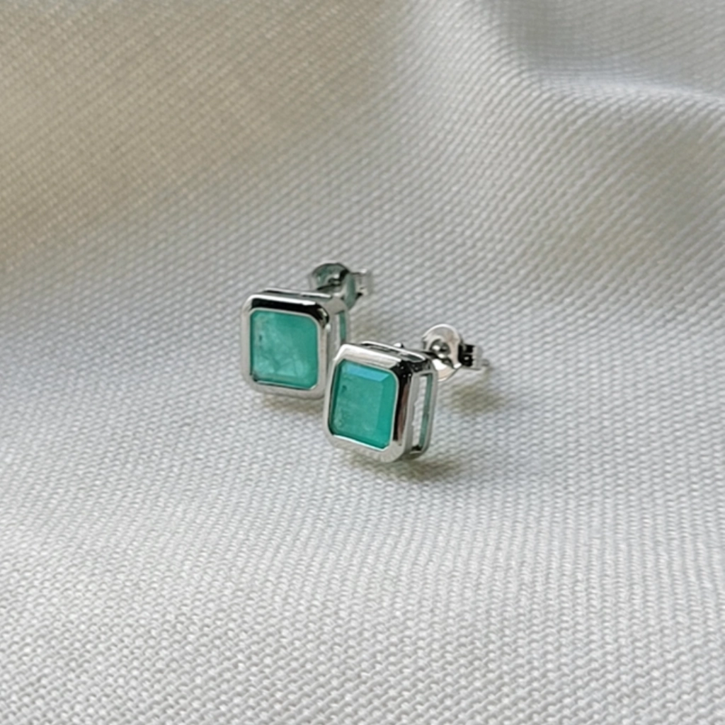 Brinco Fusion Quadrada e Inglesa Turmalina Verde